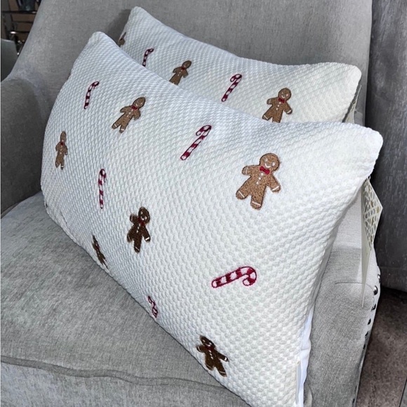 2-NWT CYNTHIA ROWLEY EMBROIDERED GINGERBREAD AND CANDY CANE HOLIDAY PILLOW - Picture 3 of 12
